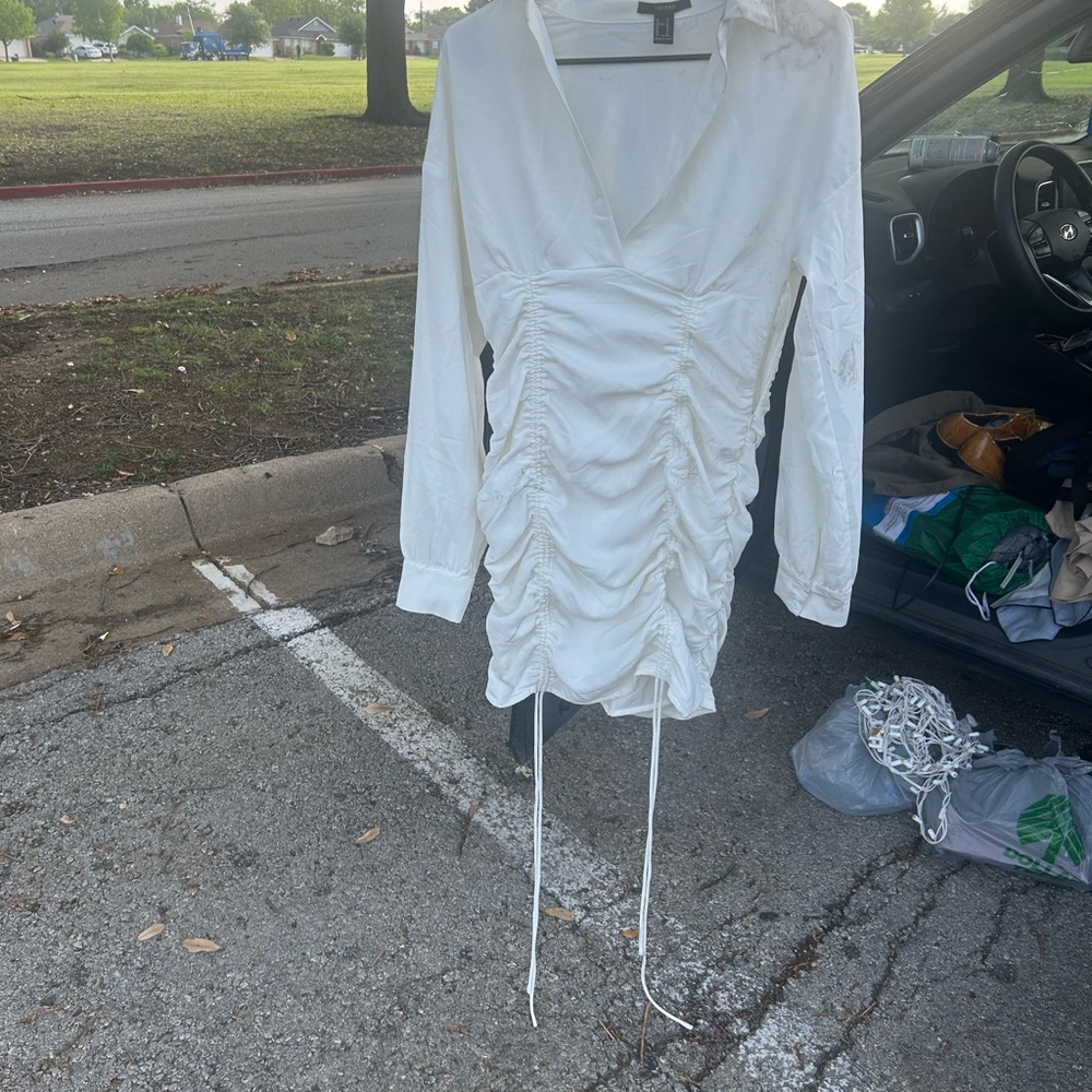 Elegant White Ruched Dress